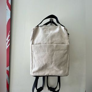 NWOT Cotton backpack with faux leather and gold accents